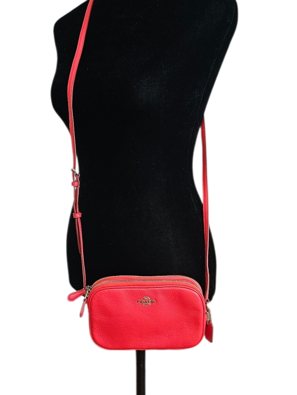 Coach Double Zip Camera Crossbody Bag Red Pebbled Leather F65988 | Boutique EUC - Picture 4 of 11